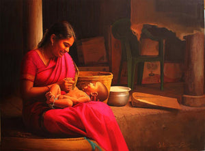 Figurative oil painting titled 'Love', 18x24 inches, by artist S  Elayaraja on Canvas