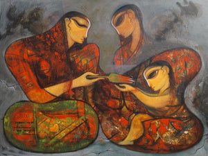 Figurative acrylic painting titled 'Love', 36x48 inches, by artist Ramesh Gujar on Canvas