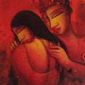 Figurative acrylic painting titled 'Love', 19x16 inches, by artist Samir Sarkar on Canvas