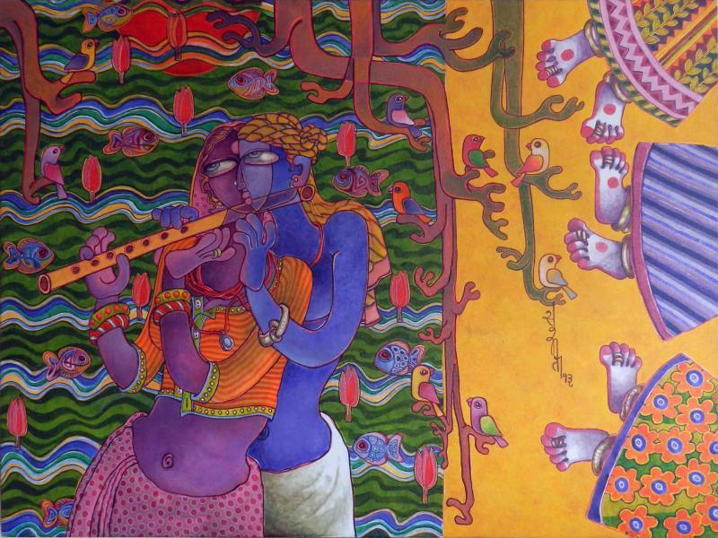 Figurative acrylic painting titled 'Love', 36x48 inches, by artist Sunita Dinda on Canvas