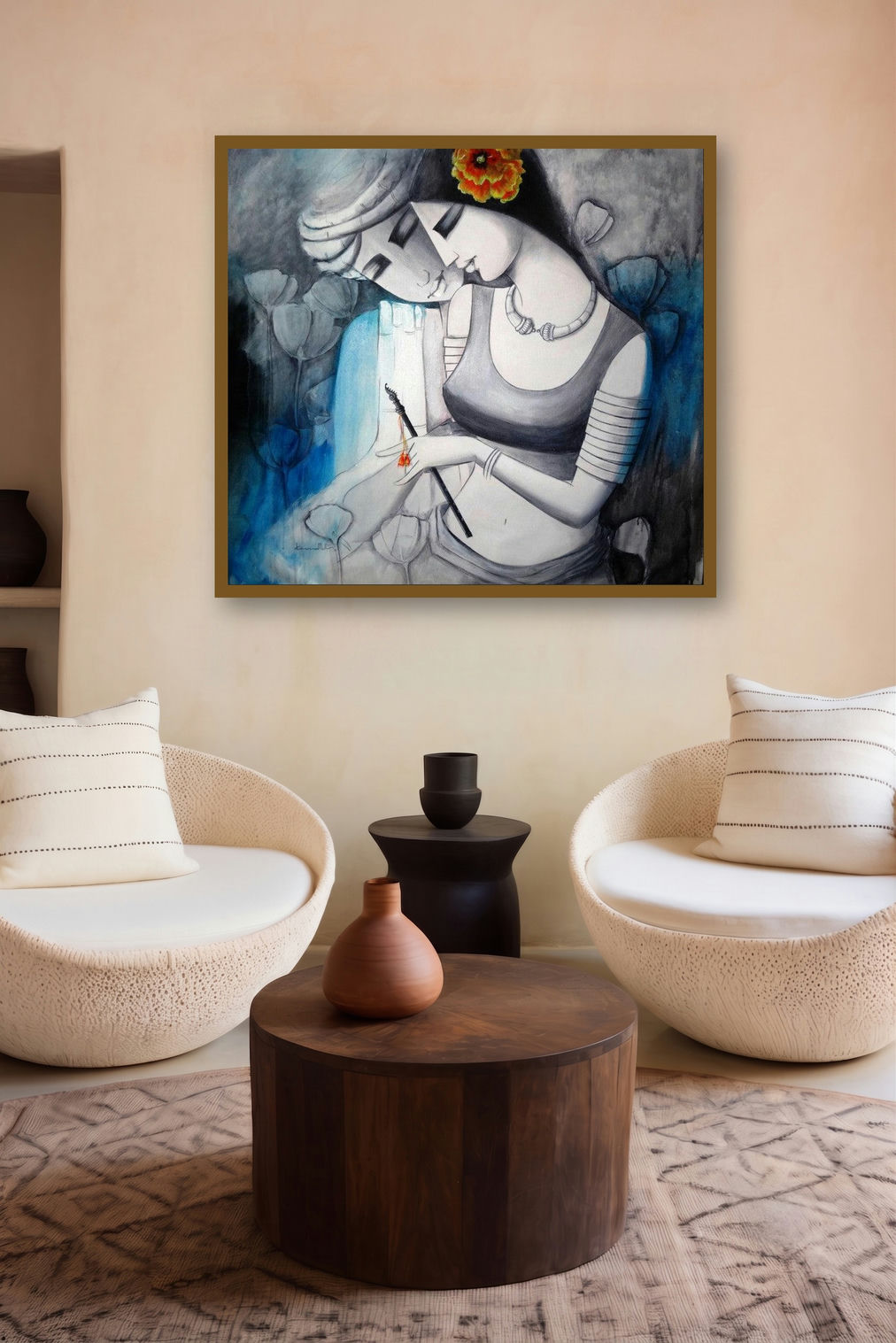 Love (Eternal Embrace: A Celebration of Love) by artist Kamal Nath displayed in a Indian Art gallery