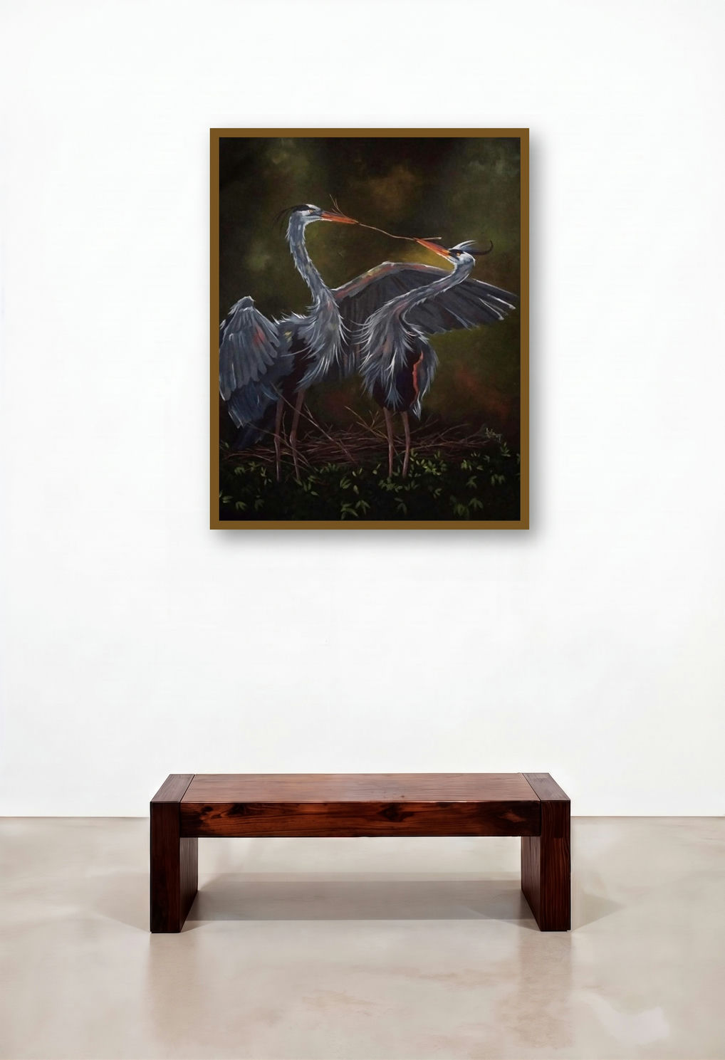 Love (Crane Love) by artist Lisha N T displayed in a Japandi Family Room