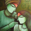 Figurative acrylic painting titled 'Love', 20x18 inches, by artist Mousumi Mukherjee on Canvas
