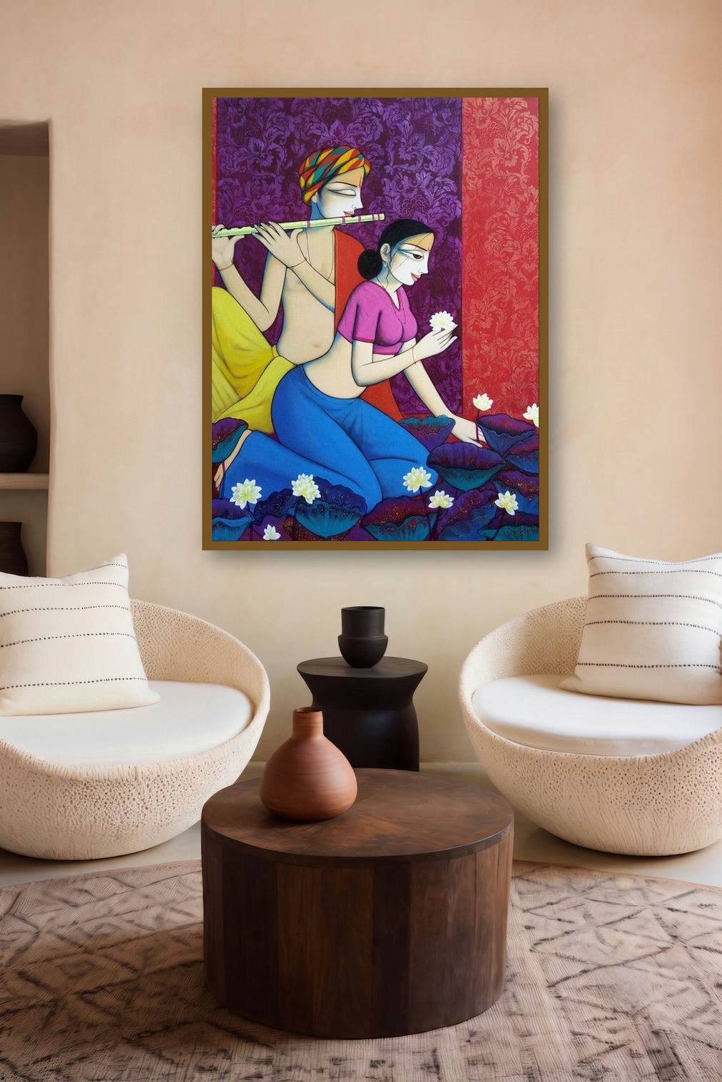 Love (The Flute and the Lotus) by artist Pravin Utge displayed in a Luxury gallery