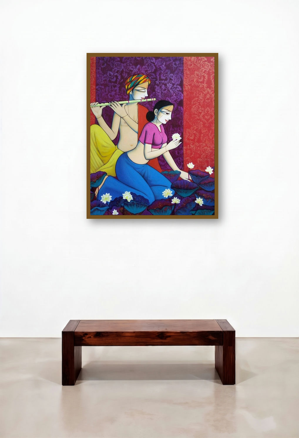Love (The Flute and the Lotus) by artist Pravin Utge displayed in a Luxury Study