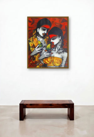 Love Birds (A Moment of Tenderness) by artist Mukesh Salvi displayed in a Japandi Home Office