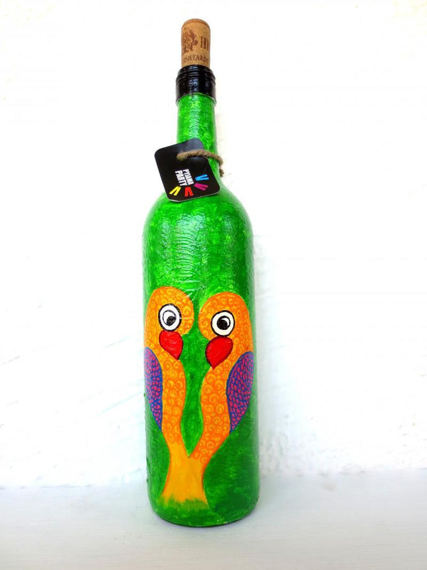 Love Birds Hand Painted Glass Bottles Handicraft by Rithika Kumar | ArtZolo.com
