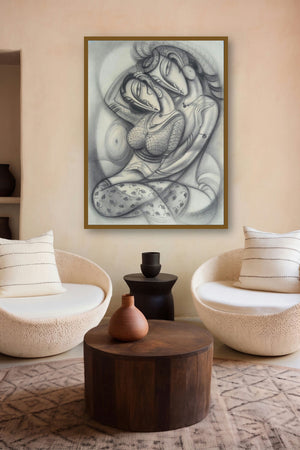 Love Ii (A Gentle Embrace) by artist Ramesh Pachpande displayed in a Indian Art gallery