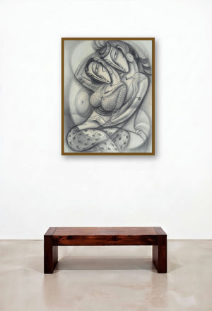 Love Ii (A Gentle Embrace) by artist Ramesh Pachpande displayed in a Boutique Hotel Style Living Room