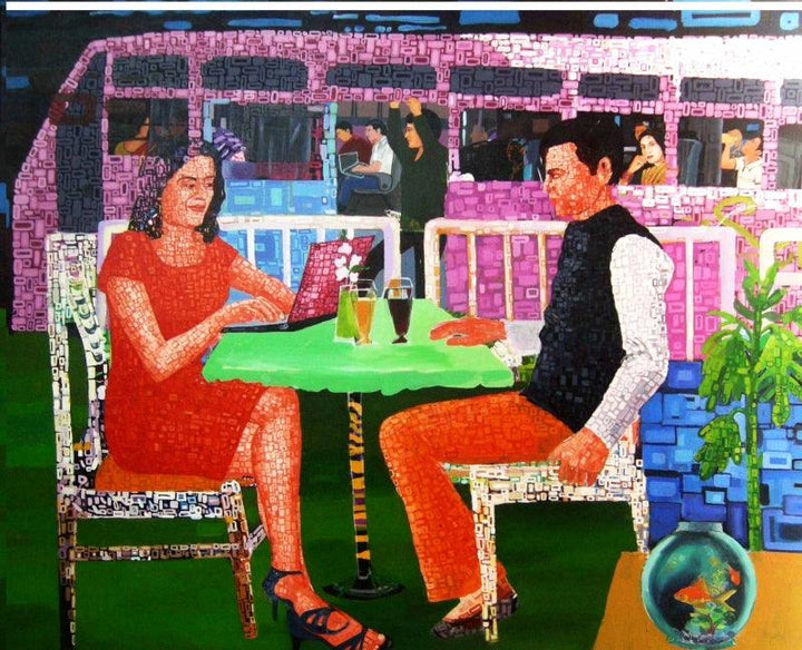 Love In Metro Painting by Azizur Rahman | ArtZolo.com