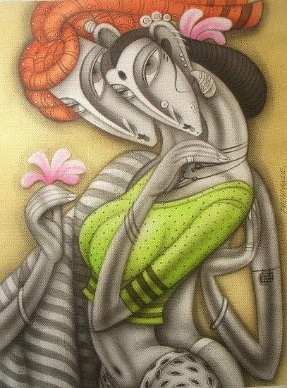 Lovely Couple Painting by Ramesh Pachpande | ArtZolo.com