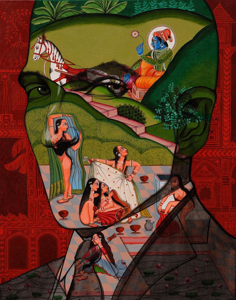 Figurative acrylic painting titled 'Lover', 43x35 inches, by artist Vijay Shelar on Canvas