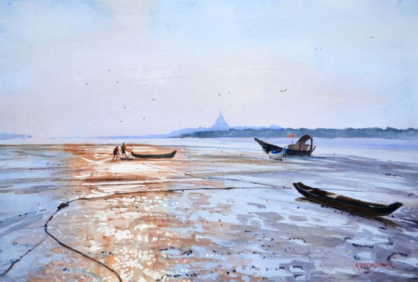 Low Tide Gorai Creek Painting by Ramesh Jhawar | ArtZolo.com