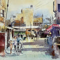 Cityscape watercolor painting titled 'MARKET', 22x17 inches, by artist SIDDHANATH TINGARE on Paper