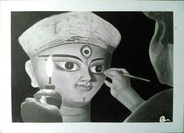 Maa Durga Eye Drawing Moment Drawing by Arindam Paul | ArtZolo.com