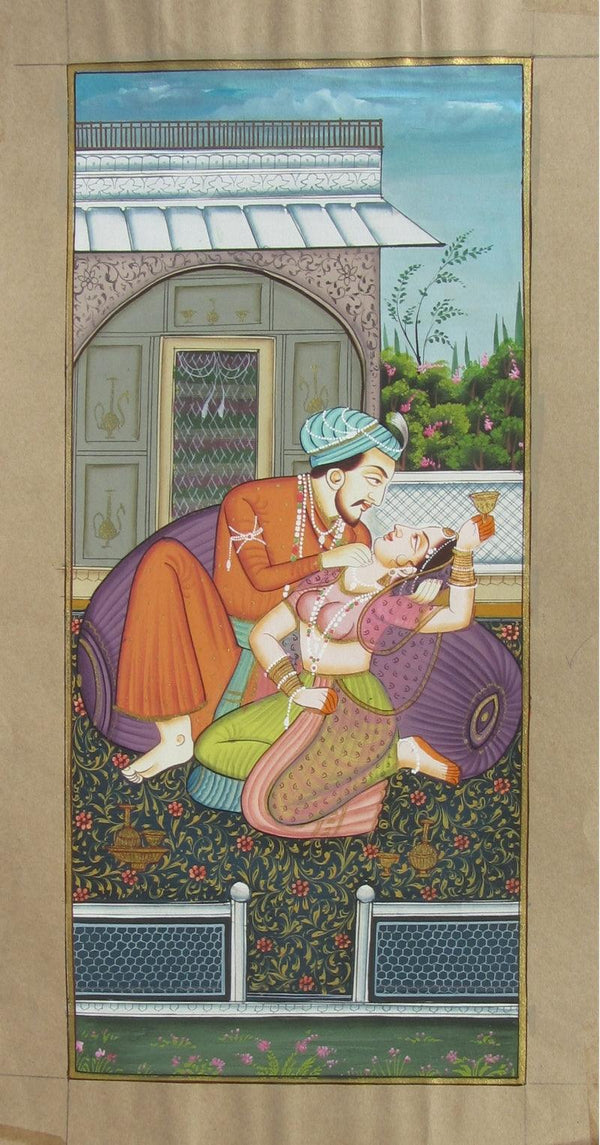 Magnificient Mughal Love Scene Traditional Art by Unknown | ArtZolo.com