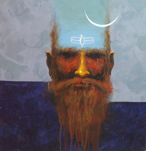 Religious acrylic painting titled 'Mahadev', 12x12 inches, by artist Avishkar Vispute on Canvas