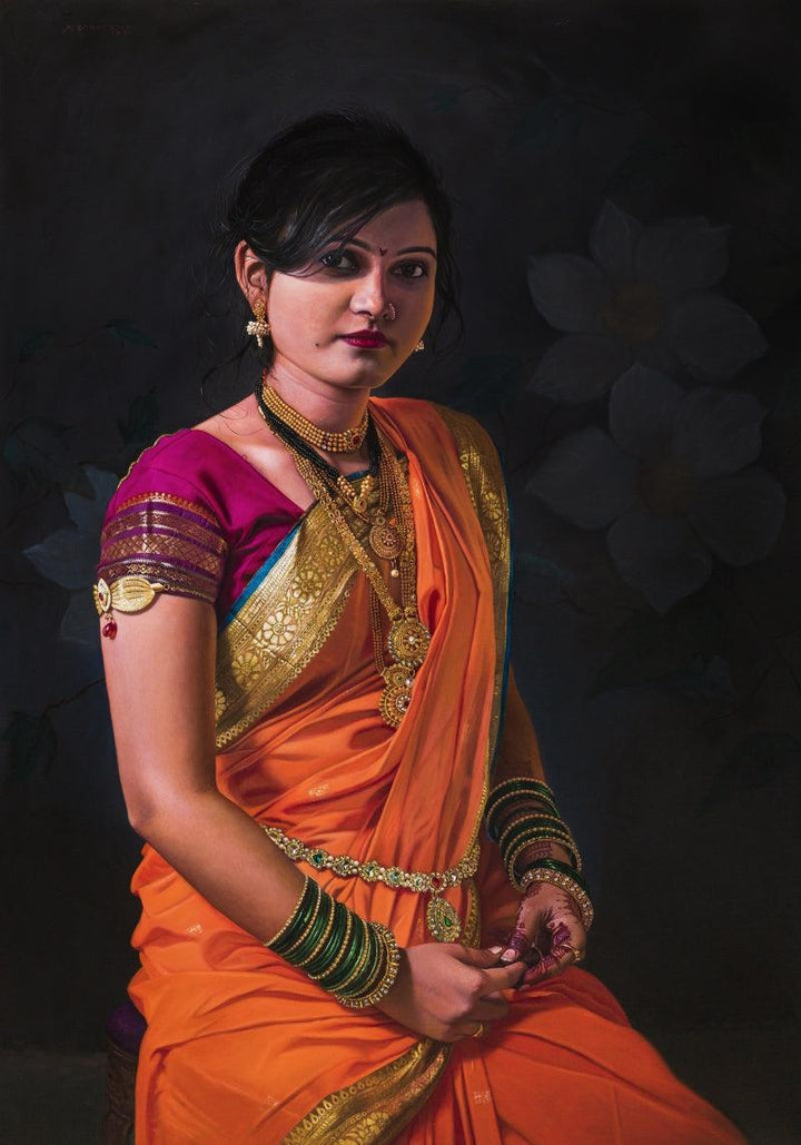 Maharashtrian Girl Painting by Mahesh Soundatte | ArtZolo.com