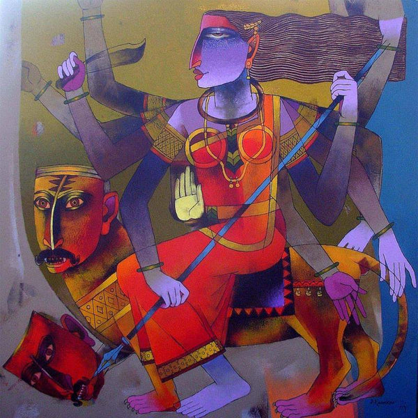 Mahishamardini Painting by Dayanand Karmakar | ArtZolo.com