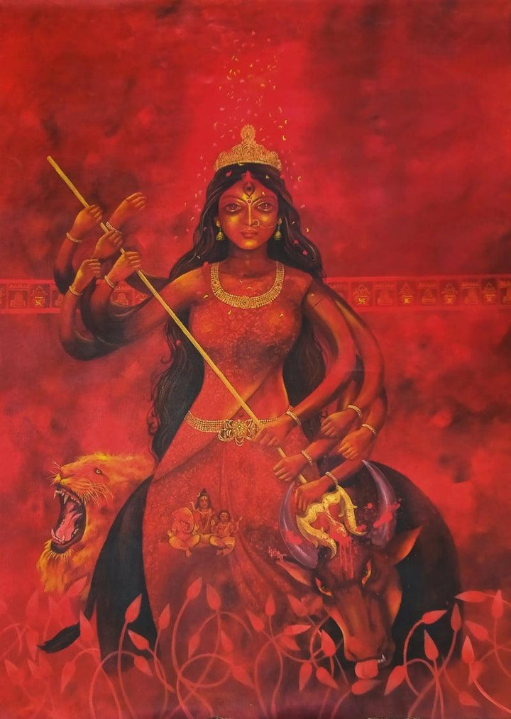 Mahishasuramardhini Durga Painting by Lisha N T | ArtZolo.com