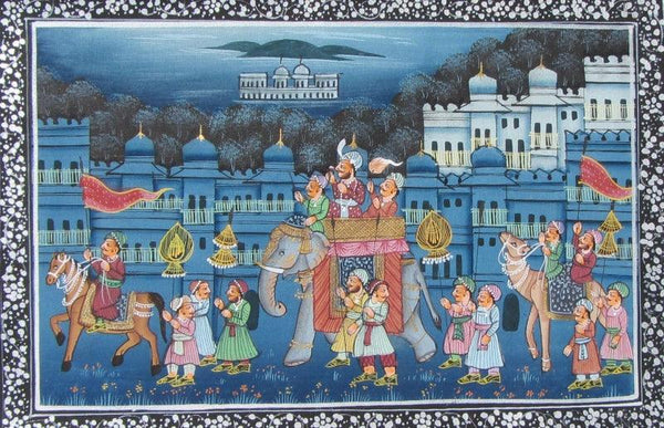 Majestic Mughal King Procession Painting Traditional Art by Unknown | ArtZolo.com