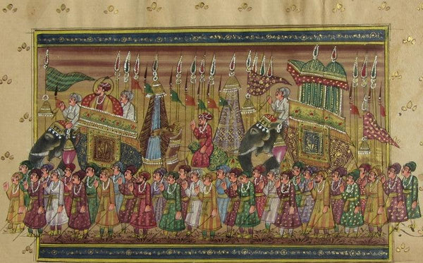 Majestic Ride Mughal Painting Traditional Art by Unknown | ArtZolo.com
