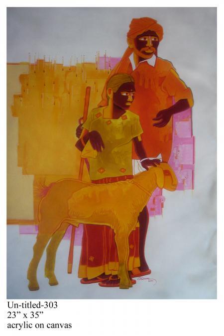 Man And Daughter Painting by Tailor Srinivas | ArtZolo.com