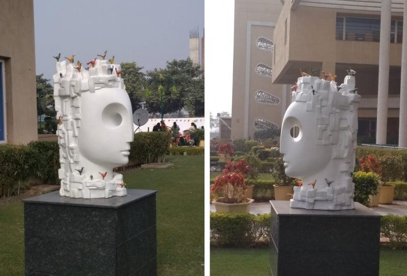 Figurative sculpture titled 'Man With Nature', 20x15x17 inches, by artist Gurucharan Singh on Terracotta, Metal