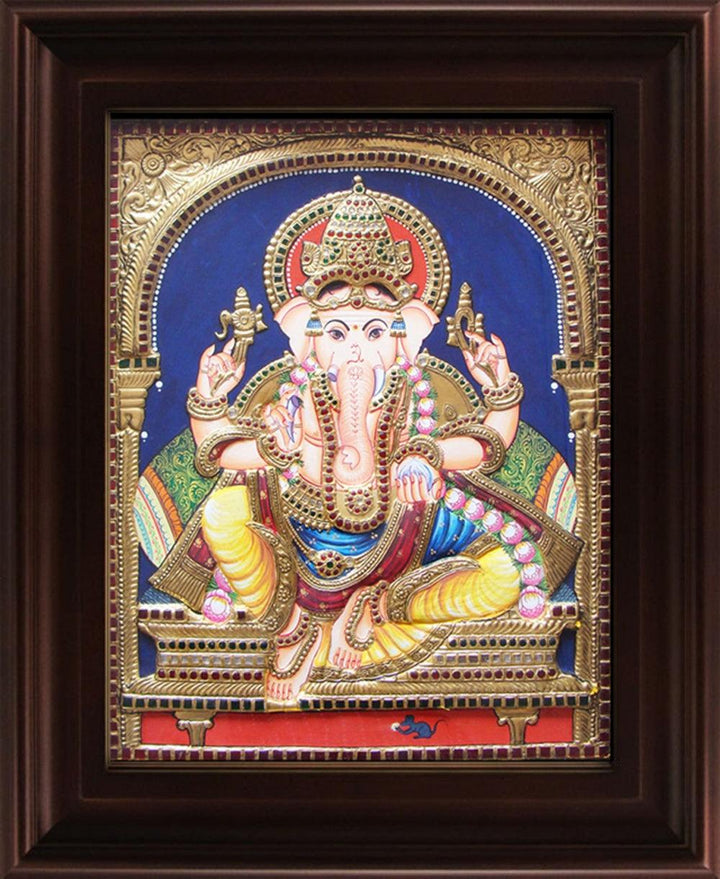 Mantap Ganesha Tanjore Painting 2 Traditional Art by Myangadi | ArtZolo.com