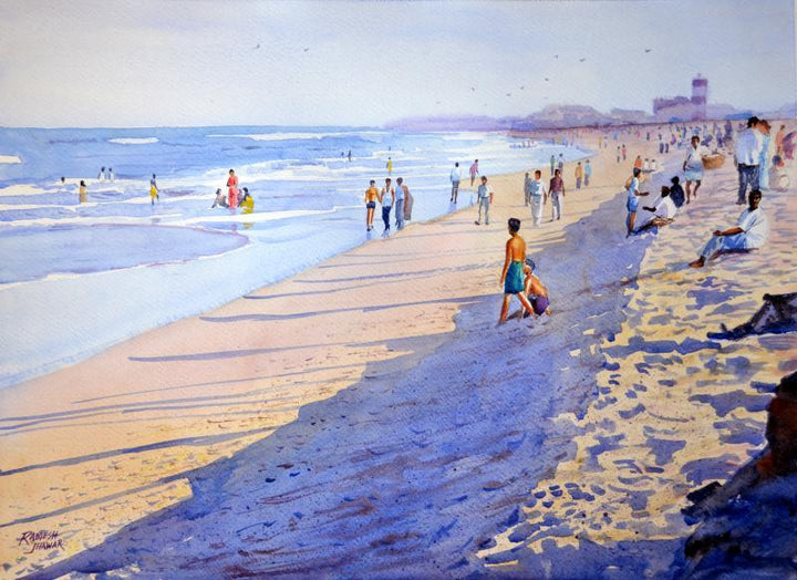Marina Beach Chennai Painting by Ramesh Jhawar | ArtZolo.com