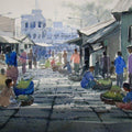 Cityscape watercolor painting titled 'Market', 11x15 inches, by artist Jiaur Rahman on Paper