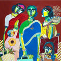 Figurative acrylic painting titled 'Market', 36x38 inches, by artist Arun K Mishra on Canvas