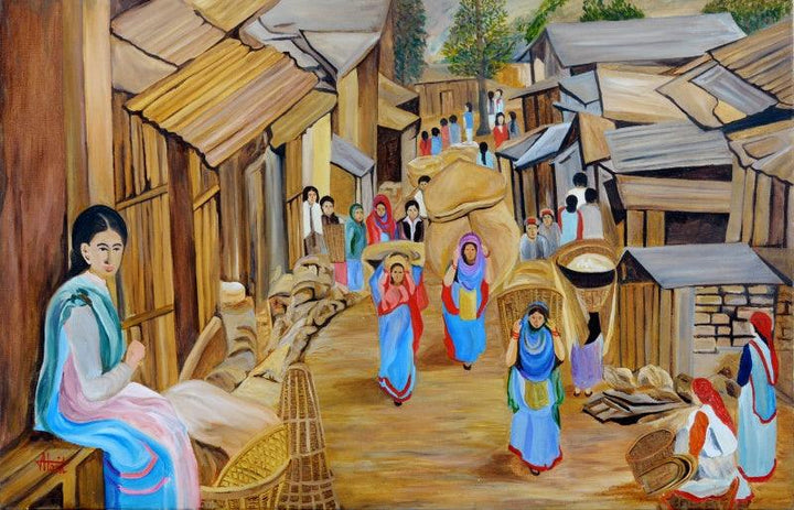 Market Scene Painting by Ajay Harit | ArtZolo.com