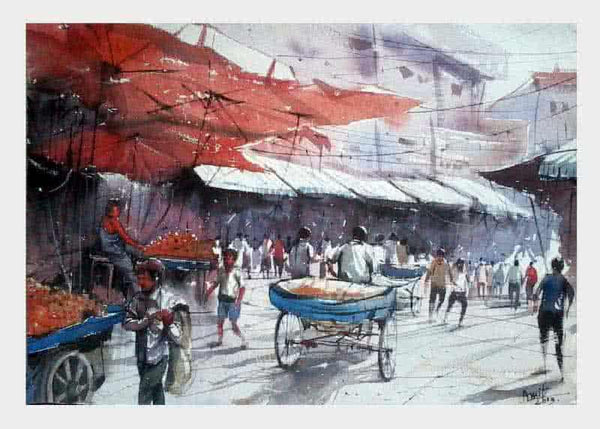 Market Secnic Painting by Amit Kapoor | ArtZolo.com