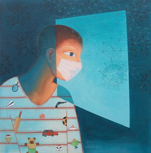 Figurative acrylic painting titled 'Masked', 24x24 inches, by artist Bibhas Baidya on Canvas