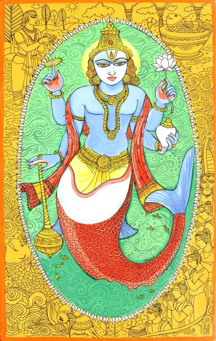 Matasya Avatar Painting by Manisha Srivastava | ArtZolo.com
