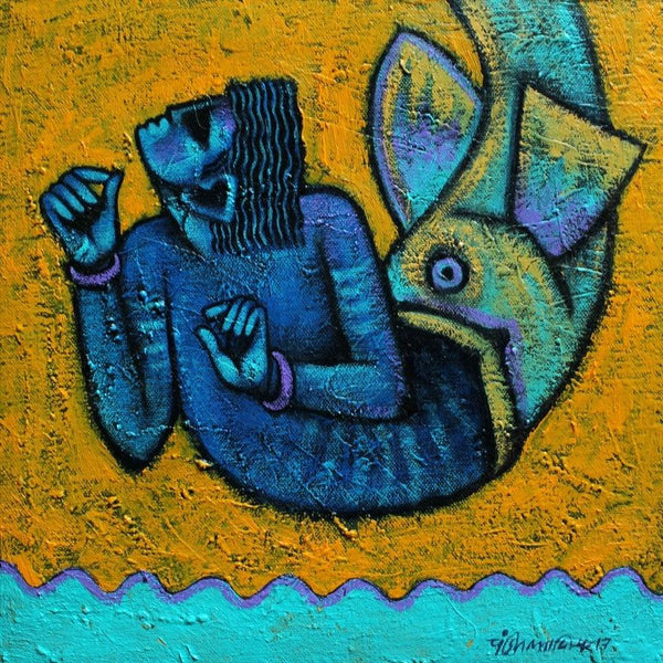 Matsya Avatar Painting by Aditya Pandit | ArtZolo.com