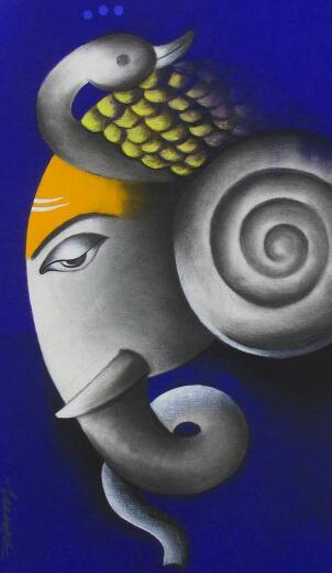 Mayuresh Ganesha Painting by Somnath Bothe | ArtZolo.com