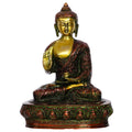 Religious handicraft titled 'Meditating Blessing Buddha', 10x7x4 inches, by artist Brass Handicrafts on Brass