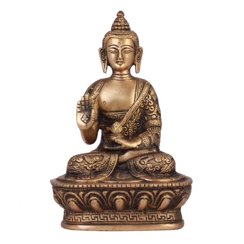 Religious handicraft titled 'Meditating Buddha', 8x5x4 inches, by artist Brass Handicrafts on Brass