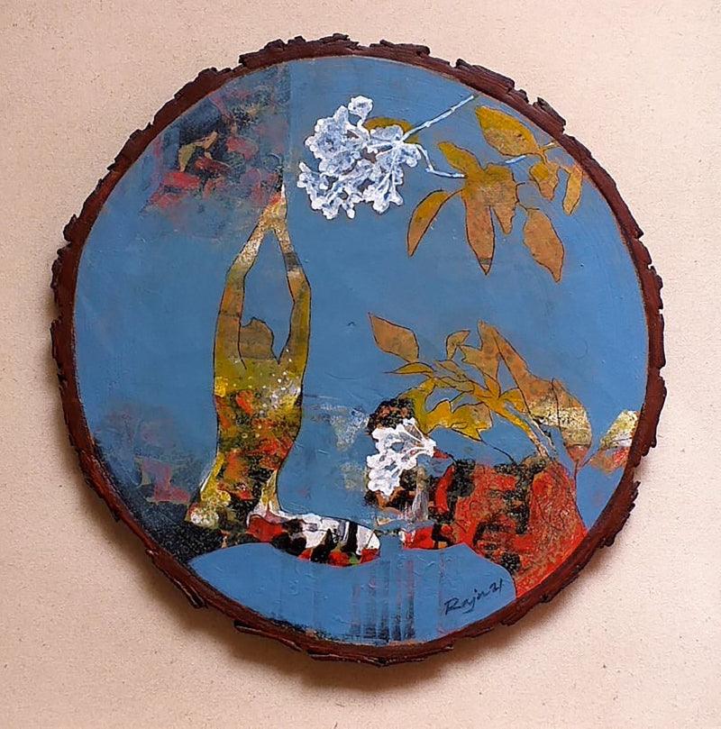 meditation acrylic painting titled 'Meditation 1', 14x14 inches, by artist Raju Sarkar on Wood