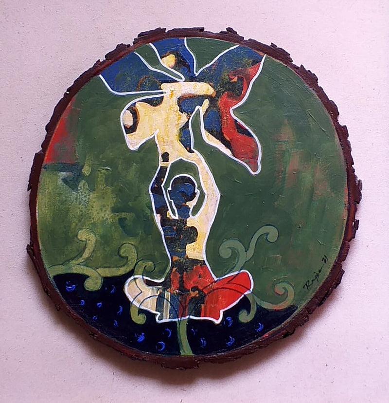 meditation acrylic painting titled 'Meditation 4', 14x14 inches, by artist Raju Sarkar on Wood