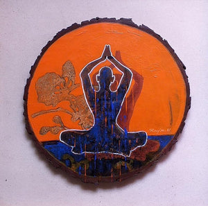 meditation acrylic painting titled 'Meditation 5', 14x14 inches, by artist Raju Sarkar on Wood