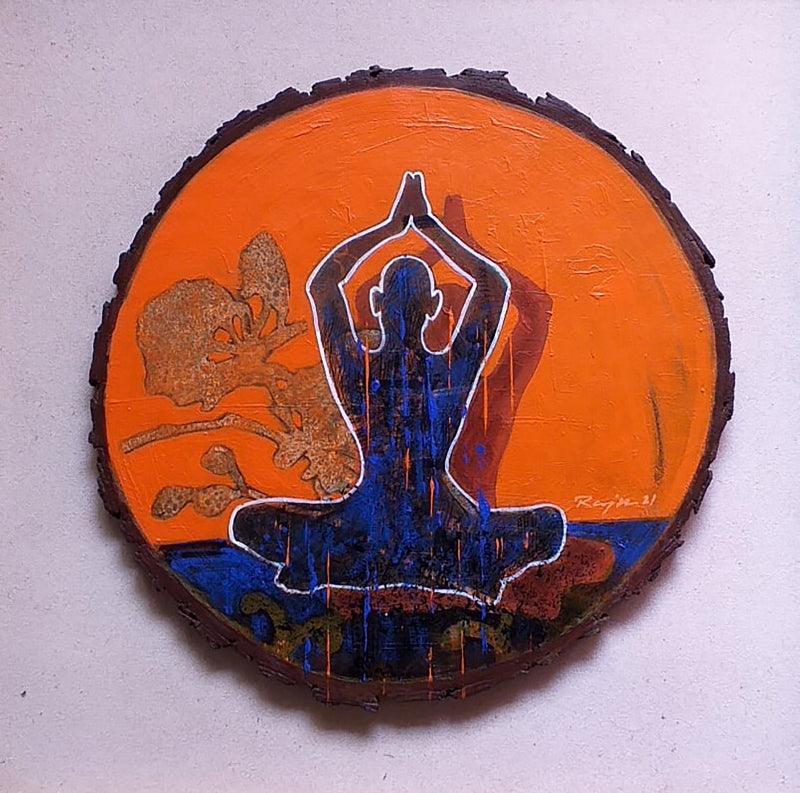 meditation acrylic painting titled 'Meditation 5', 14x14 inches, by artist Raju Sarkar on Wood