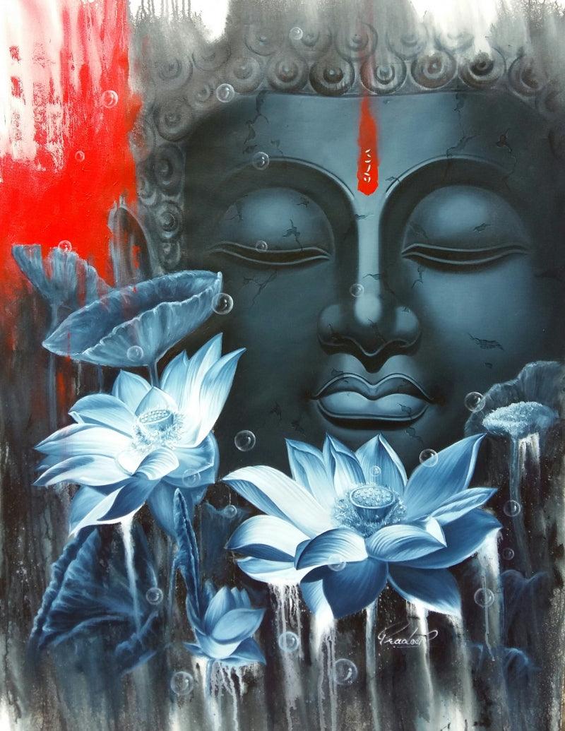 Religious oil painting titled 'Meditation', 50x36 inches, by artist Pradeep Kumar on Canvas