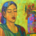 Figurative acrylic painting titled 'Meditation', 18x24 inches, by artist Avinash Mokashe on Canvas Board