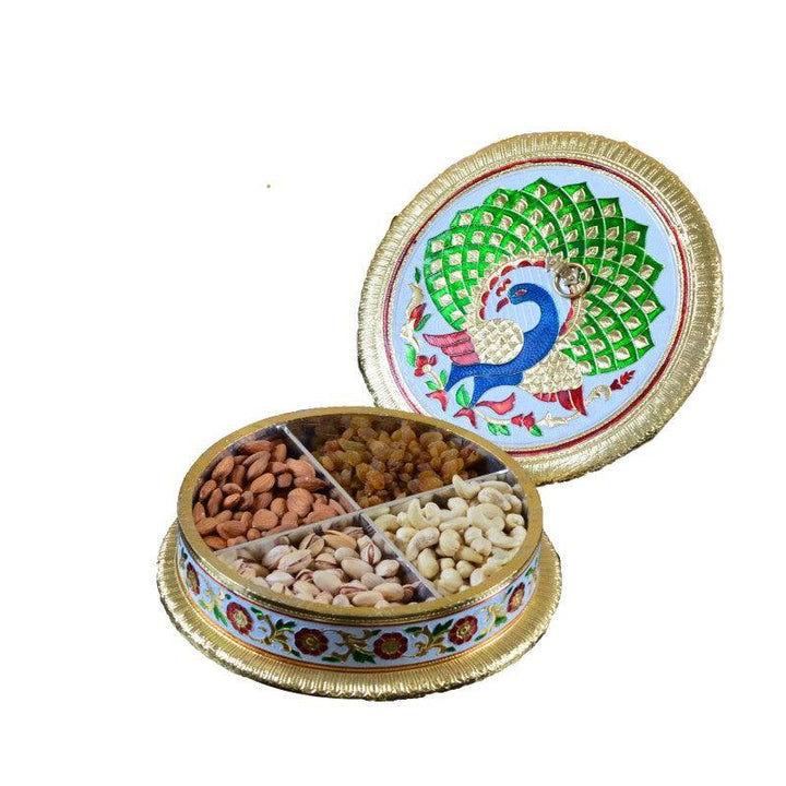 Meenakari Peacock Dry Fruit Container Handicraft by E Craft | ArtZolo.com