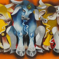 Animals acrylic painting titled 'Meeting', 24x60 inches, by artist Uttam Manna on Canvas
