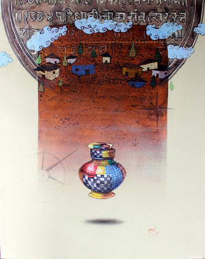 Figurative acrylic charcoal painting titled 'Memory', 30x24 inches, by artist Ramchandra Kharatmal on Paper