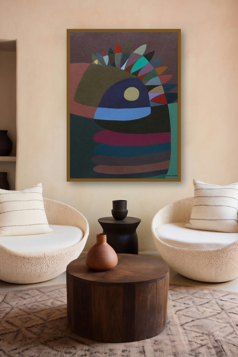 Merge (Feathered Enigma) by artist Kiran Gunjkar displayed in a Museum Style gallery